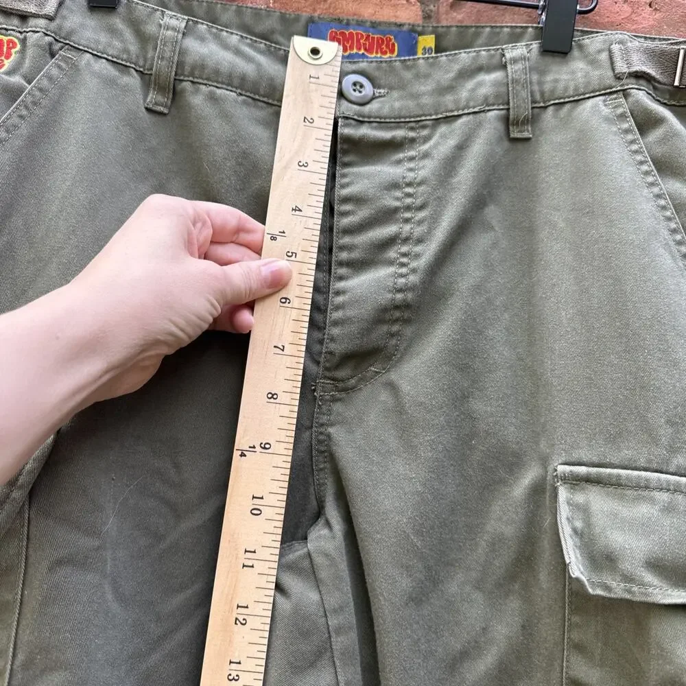 EMPYRE RELAX CARGO PANTS GREEN MENS SIZE 30x26 MILITARY SKATE Y2K BUTTON FLY